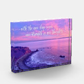 ピンクパープル海サンセット感動的引用文はっきりした フォトブロック (左)