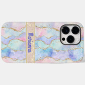 ピンクパープル淡い色のグリーンウォーター色のフェイクグリッター Case-Mate iPhoneケース (裏面 (横))