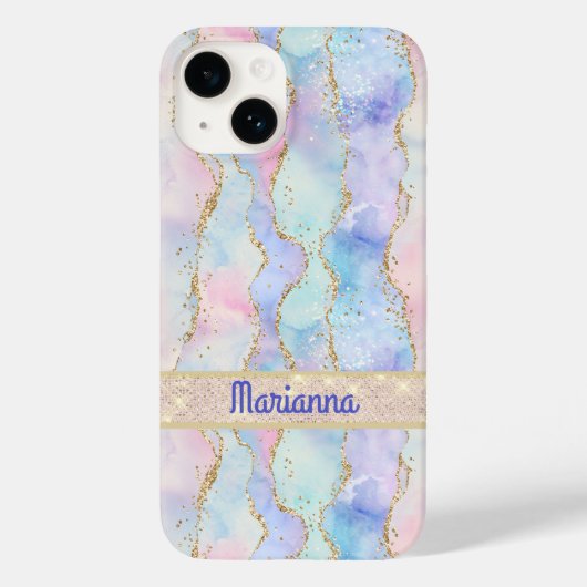 ピンクパープル淡い色のグリーンウォーター色のフェイクグリッター Case-Mate iPhoneケース (裏面)