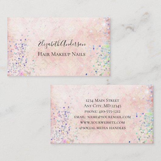ピンクパープル紙吹雪ガーリートレンディー 名刺 (正面/裏面)