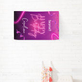 ピンクパープル紙吹雪ネオンサプライズハッピーバースデー 横断幕 (インサイチュ)