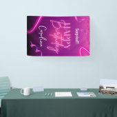 ピンクパープル紙吹雪ネオンサプライズハッピーバースデー 横断幕 (トレードショー)