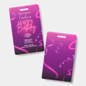 ピンクパープル紙吹雪ネオンサプライズ誕生日パーティー バッジ (表裏)