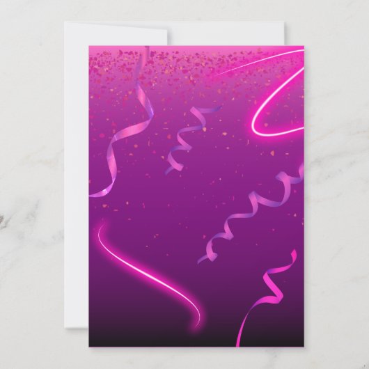 ピンクパープル紙吹雪ネオンサプライズ誕生日パーティー 招待状 (裏面)