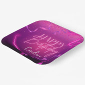 ピンクパープル紙吹雪ネオンライトハッピーバースデー ペーパープレート (傾斜あり)