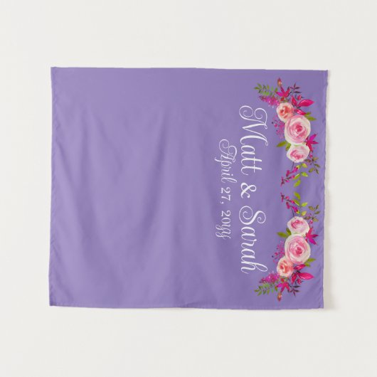 ピンクパープル結婚の背景披露宴フォトブース タペストリー (正面(横))