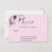 ピンクパープル結婚フローラの応答RSVPカード 出欠カード (正面)