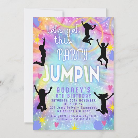 ピンクパープル絞り染めがパーティージャンピン誕生日を取得 招待状 (正面)