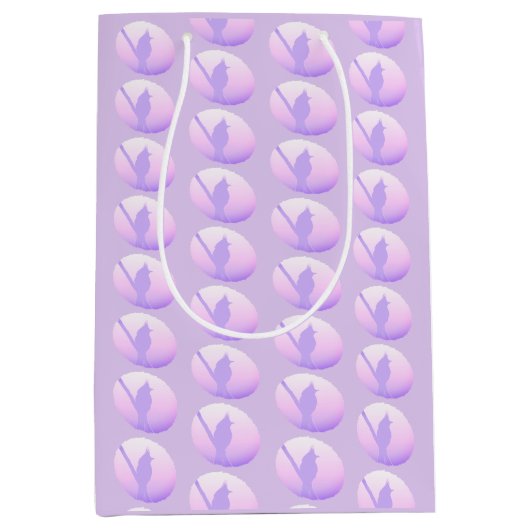 ピンクパープル自然平和な動物の鳥のシルエット ミディアムペーパーバッグ (正面)