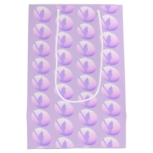 ピンクパープル自然平和な動物の鳥のシルエット ミディアムペーパーバッグ (裏面)