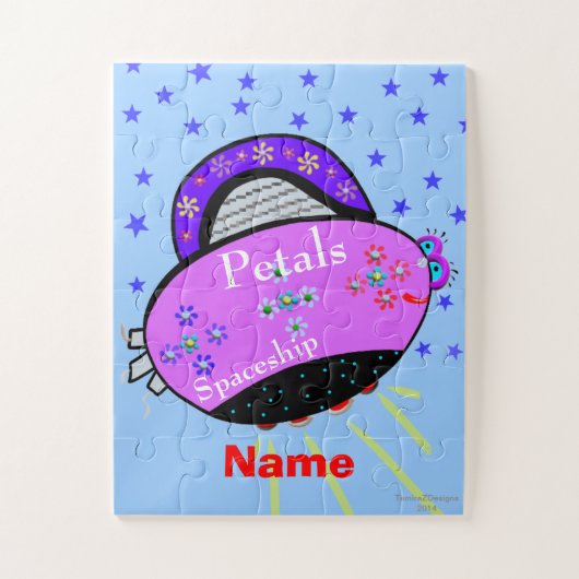 ピンクパープル花びら宇宙船フラワーズスターズパズル ジグソーパズル (縦)
