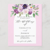 ピンクパープル花模様アーチ結婚式招待状 (正面)