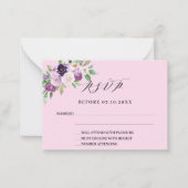ピンクパープル花模様結婚の応答RSVP ノートカード (正面)