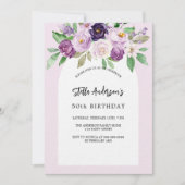 ピンクパープル花模様贅沢な誕生日 招待状 (正面)