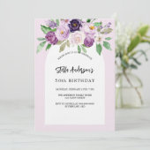 ピンクパープル花模様贅沢な誕生日 招待状 (スタンド正面)