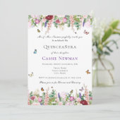 ピンクパープル花模様&蝶キンセアニラ 招待状 (スタンド正面)