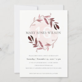 ピンクパープル葉リース甘い16誕生日カード サンキューカード