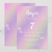 ピンクパープル虹フェアリーライツ女の子の誕生日 招待状 (正面/裏面)