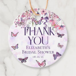 ピンクパープル蝶とワイルドフラワーありがとう フェイバータグ