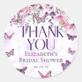 ピンクパープル蝶とワイルドフラワーありがとう ラウンドシール (正面)