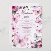 ピンクパープル蝶の卒業式パーティー 招待状 (正面/裏面)