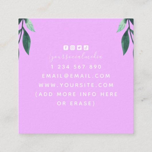 ピンクパープル裁縫マシンシーストレスイラストレーション スクエア名刺 (裏面)