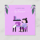 ピンクパープル裁縫マシンシーストレスイラストレーション スクエア名刺 (正面)
