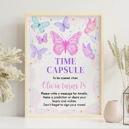 ピンクパープル誕生日タイムカプセル標識 ポスター