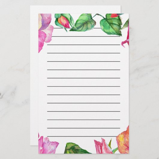 ピンクパープル赤面水彩文房具 便箋 (正面/裏面)