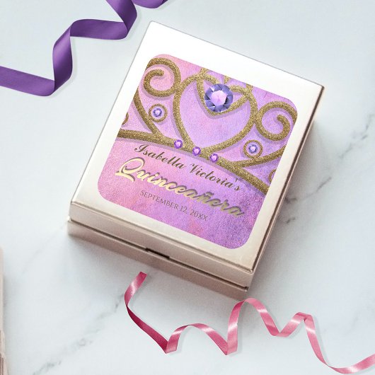 ピンクパープル金ゴールドグリッタージュエリドティアラキンセアニラ スクエアシール