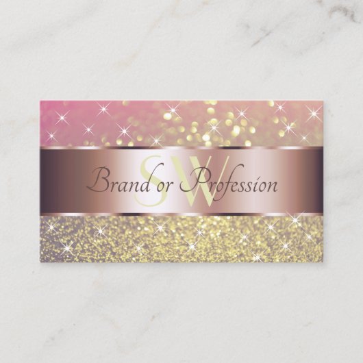 ピンクパープル金ゴールドグリッタースターズモノグラムバラ金ゴールド 名刺 (正面)