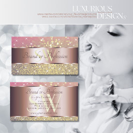 ピンクパープル金ゴールドグリッタースターズモノグラムバラ金ゴールド 名刺