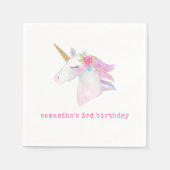 ピンクパープル金ゴールドグリッターユニコーン誕生日パーティー スタンダードカクテルナプキン (正面)