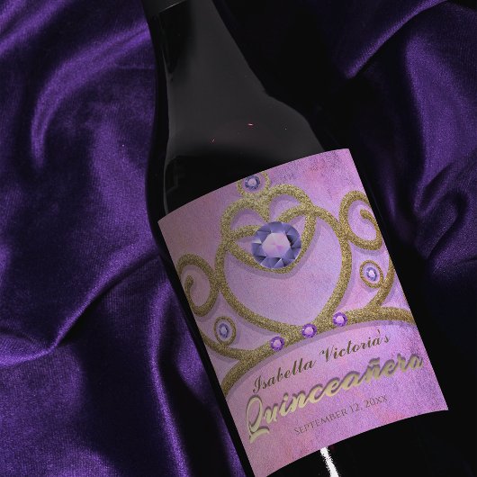 ピンクパープル金ゴールドジッタージュエリドティアラキンセアニラ ワインラベル