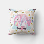 ピンクパープル金ゴールドスターユニコーン名モノグラム クッション (裏面)