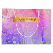 ピンクパープル金ゴールドハートカスタムハッピーバースデー ラージペーパーバッグ (裏面)