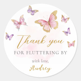 ピンクパープル金ゴールドバタフライガールベビーシャワー ラウンドシール