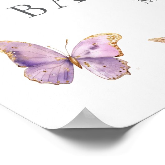 ピンクパープル金ゴールドバタフライベビーシャワーへようこそ ポスター (角)