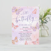 ピンクパープル金ゴールドバタフライベビーシャワー 招待状 (スタンド正面)