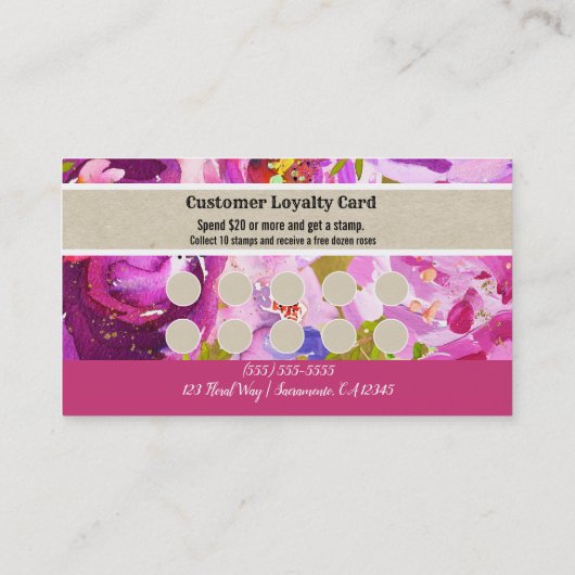ピンクパープル金ゴールドフローラモダン顧客ロイヤリティ ロイヤリティカード (裏面)