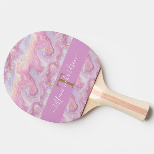ピンクパープル金ゴールドマーブルアゲイト 卓球ラケット (横)