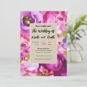 ピンクパープル金ゴールドモダンフローラの結婚ポップ 招待状 (スタンド正面)