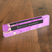 ピンクパープル金ゴールド抽象芸術アルコールインク デスクネームプレート (側面)