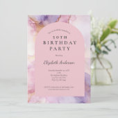 ピンクパープル金ゴールド水彩アーチ50誕生日 招待状 (スタンド正面)