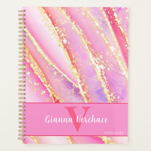 ピンクパープル金ゴールド水彩大理石アート プランナー手帳 (正面)
