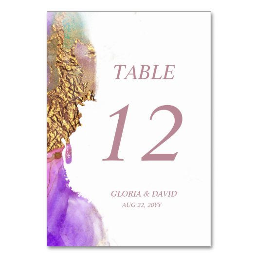 ピンクパープル金ゴールド結婚インクのテーブル番号カード テーブルナンバー (裏面)