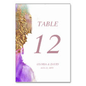 ピンクパープル金ゴールド結婚インクのテーブル番号カード テーブルナンバー (正面)