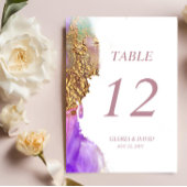 ピンクパープル金ゴールド結婚インクのテーブル番号カード テーブルナンバー
