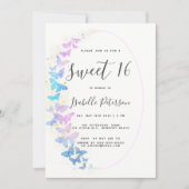 ピンクパープル金ゴールド蝶ボーホフレームスウィート16 招待状 (正面)