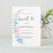 ピンクパープル金ゴールド蝶ボーホフレームスウィート16 招待状 (スタンド正面)